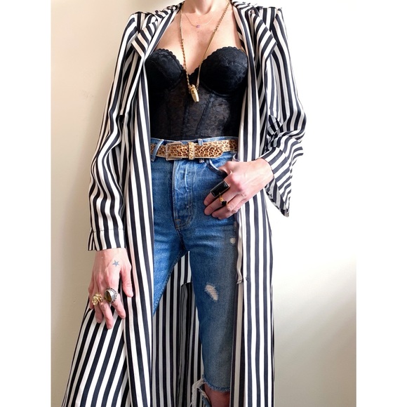 NWOT RtA Karina Striped Silk Trench - Picture 2 of 11